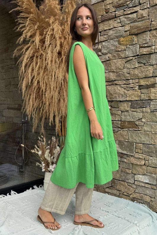 Made in Italy Pia Pillow Cotton Patch Pocket Peplum Dress Lime /13 